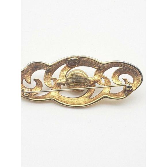 Vintage Brooch Pin Gold Tone Napier Classic Style Faux Pearl 2 1/2” - Picture 4 of 4